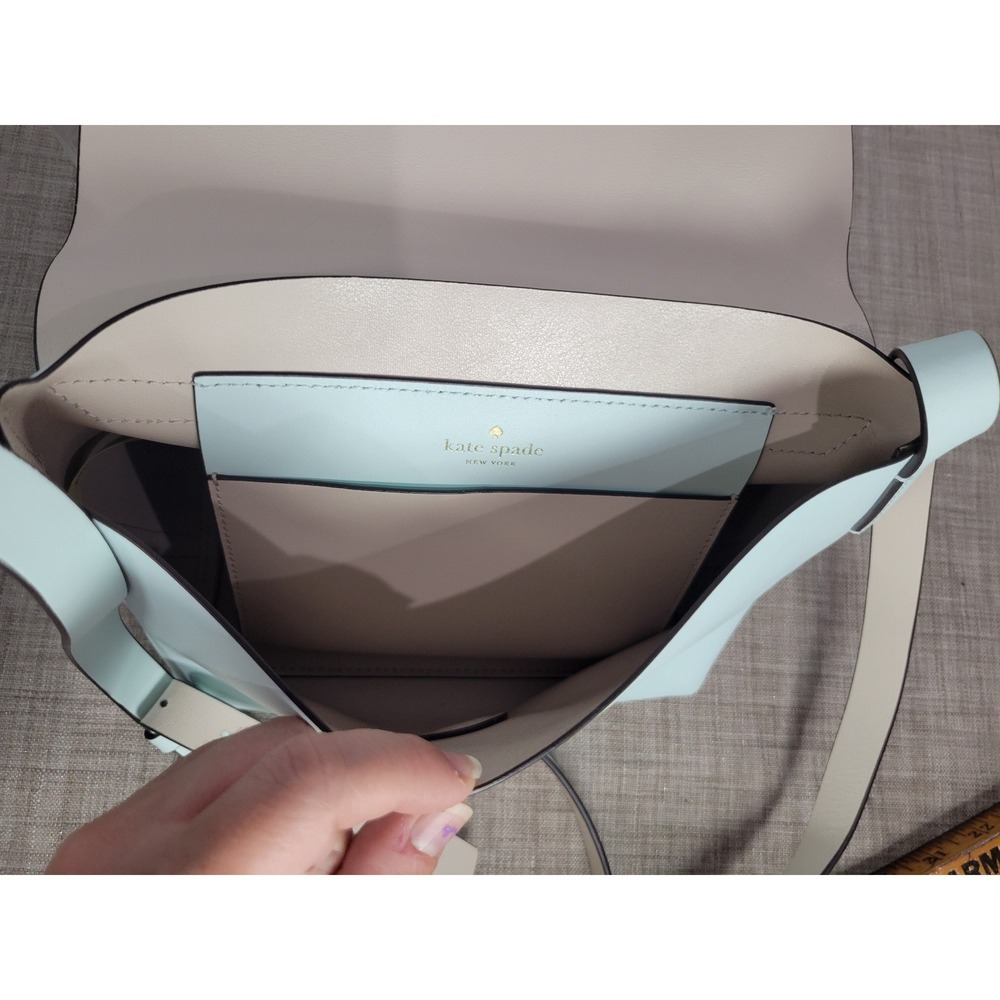 Kate Spade New York Mint Green Leather Flap Crossbody Bag Gold Logo Plaque - Picture 6 of 9